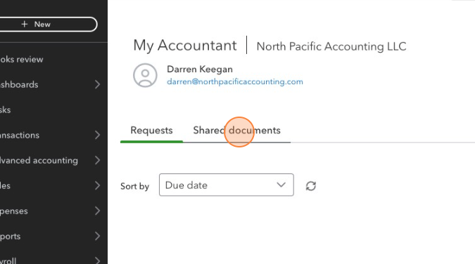 QuickBooks Online "Shared Documents" screenshot